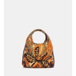 NWT Zara multicolor sequin beaded Orange and Brown Floral Shoulder Bag